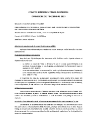 COMPTE RENDU DE CONSEIL MUNICIPAL du 27 DECEMBRE 2023